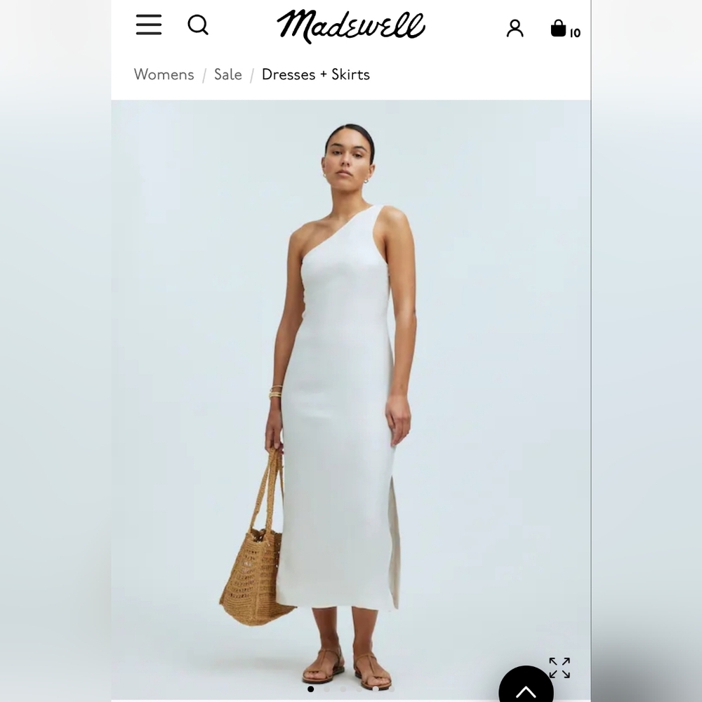 New MADEWELL Midi Dress One-Shoulder Sleeveless White Linen Blend Women Size 6
